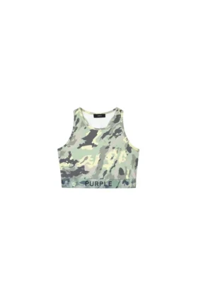 Bralette in nylon con stampa mimetica dipinta