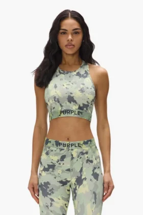 Bralette in nylon con stampa mimetica dipinta