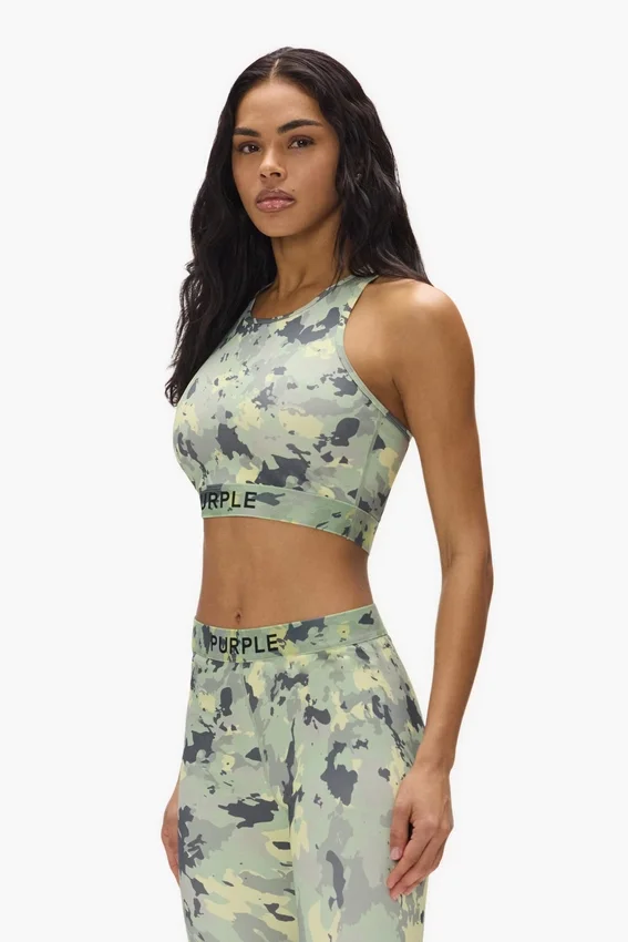 Bralette in nylon con stampa mimetica dipinta