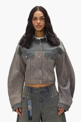 Giacca mista in Denim e pelle