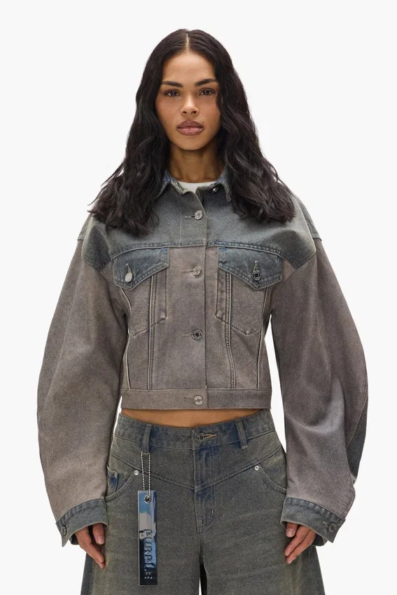 Giacca mista in Denim e pelle