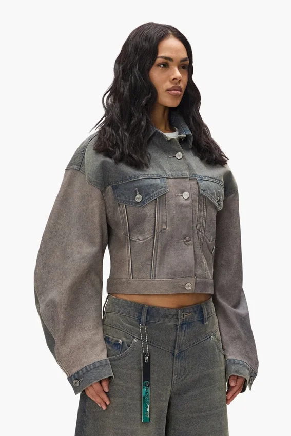 Giacca mista in Denim e pelle