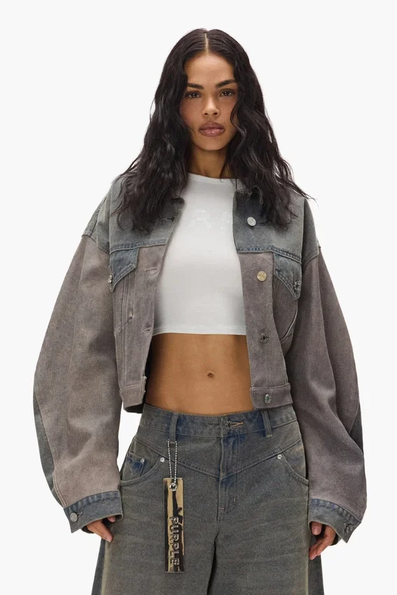 Giacca mista in Denim e pelle