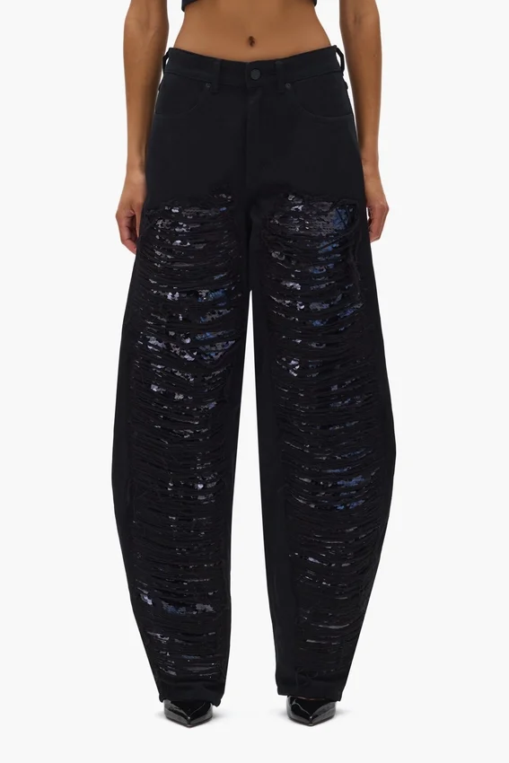 Pantaloni a zampa con paillettes