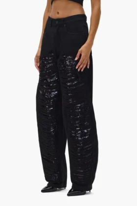 Pantaloni a zampa con paillettes