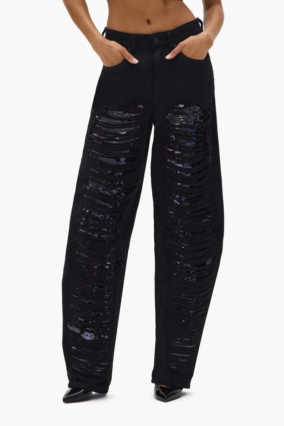 Pantaloni a zampa con paillettes