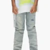 Pantaloni da bambino in indaco chiaro con effetto "paint repair"