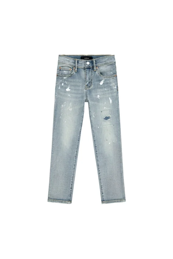 Pantaloni da bambino in indaco chiaro con effetto "paint repair"