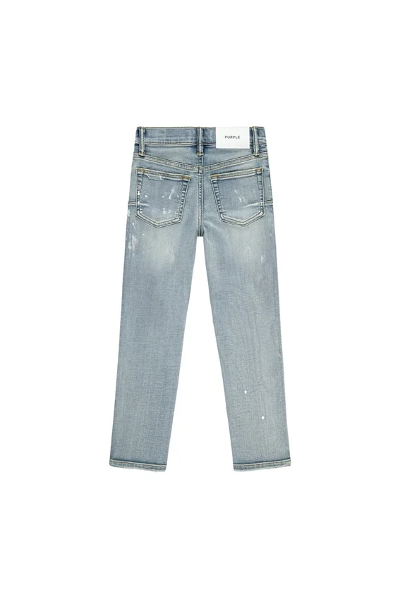 Pantaloni da bambino in indaco chiaro con effetto "paint repair"