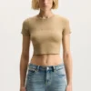 T-shirt a costine con applicazione del logo