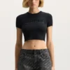T-shirt a costine con applicazione del logo