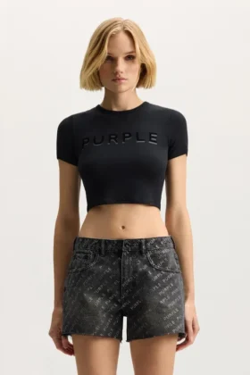 T-shirt a costine con applicazione del logo