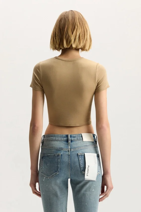 T-shirt a costine con applicazione del logo