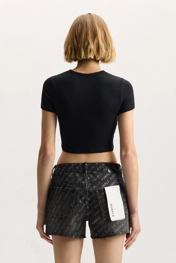 T-shirt a costine con applicazione del logo