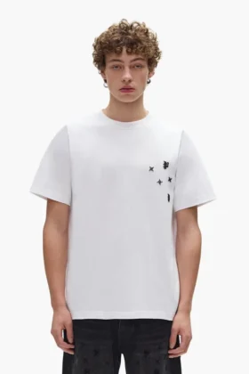 T-shirt con monogramma in perline