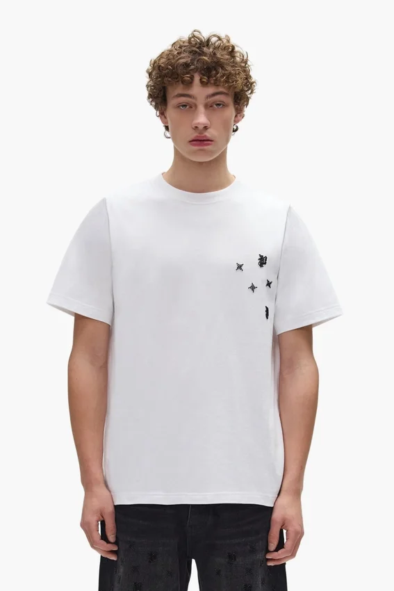 T-shirt con monogramma in perline