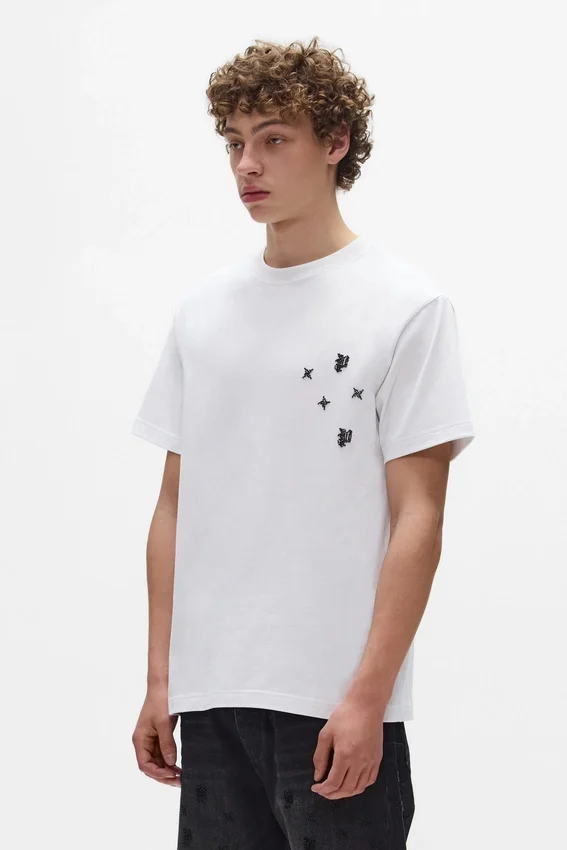 T-shirt con monogramma in perline