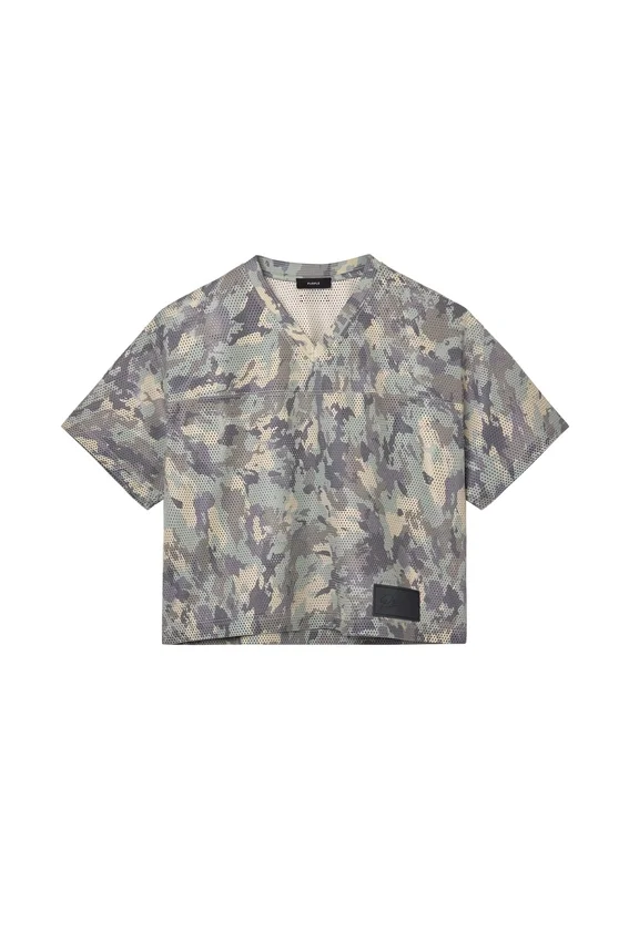 T-shirt in pelle con stampa mimetica dipinta