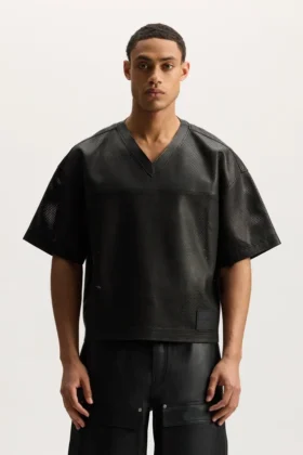 T-shirt in pelle e rete